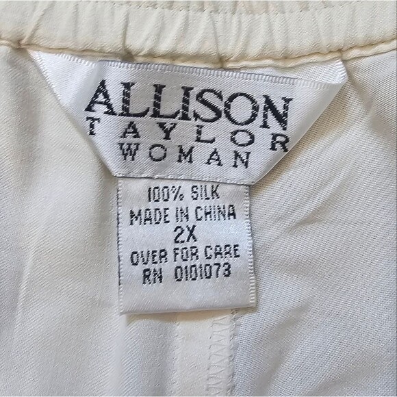 Vintage Allison Taylor 100% Silk Pants Sz 2X Minimalist Off White Trousers - Picture 4 of 11